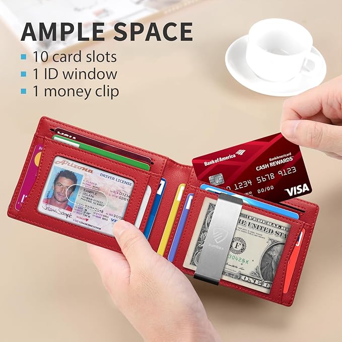 RUNBOX Mens Slim Wallet with Money Clip RFID Blocking Bifold Credit Card Holder for Men with Gift Box
