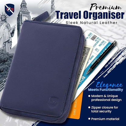ALLEN & MATE Passport Holder Travel Wallet, 100% Leather RFID Blocking Travel Document Organiser for Men & Women