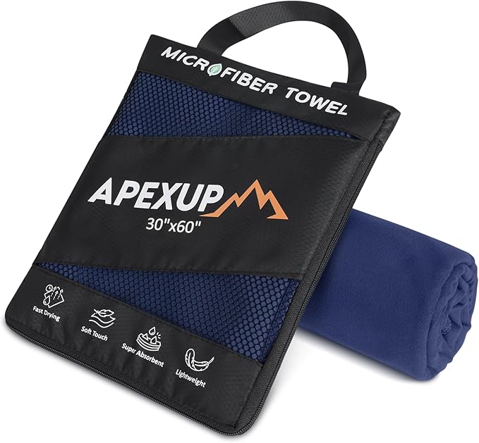 APEXUP Microfiber Travel Towel, Ultra Absorbent Quick Dry Towels, Lightweight Gym Sports Camping Towel for Workout, Yoga, Beach, Shower, Swimming (60"×30", Navy Blue)