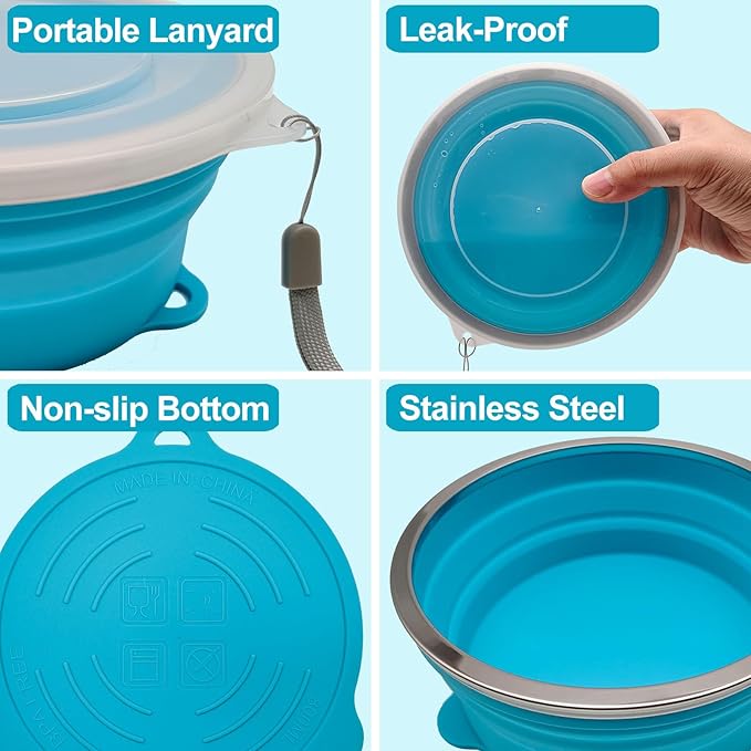 Mess Kit for Camping Silicone Collapsible Bowl Collapsible Cup and Stainless Steel Spoon for Backpacking Outdoor Hiking Traveling and Picnic - 2 Pack