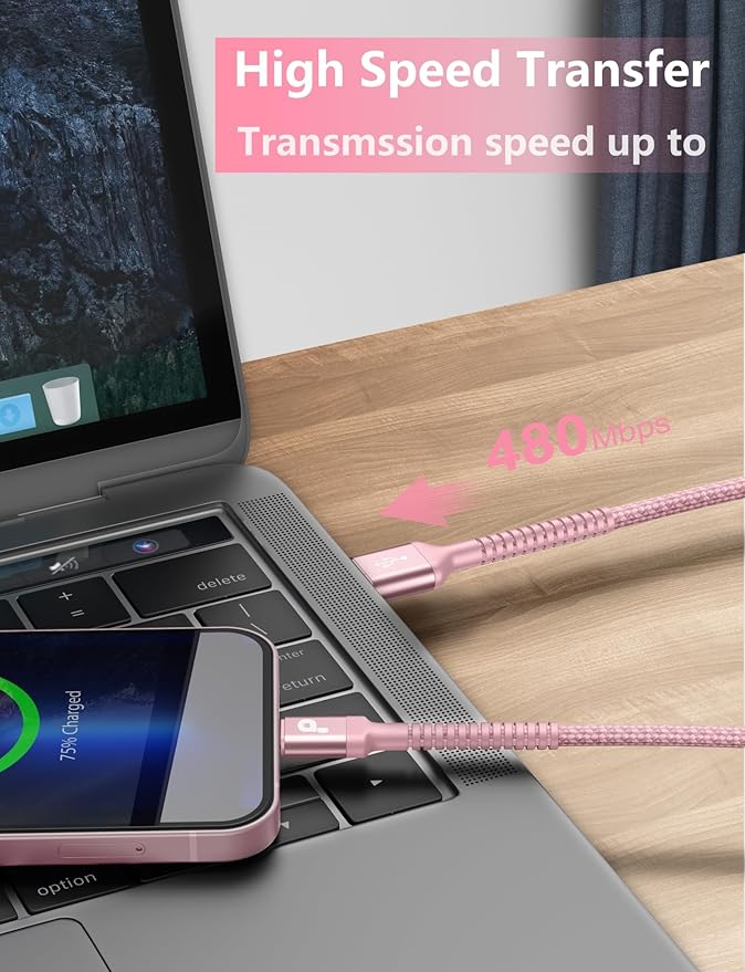 iPhone Charger 6FT 2Pack, Lightning Cable [Apple MFi Certified] iPhone Fast Charging Cord Compatible with iPhone 14/13/12/11 Pro Max/XS MAX/XR/8/7/Plus/6S/6/SE/5S/iPad (Pink)