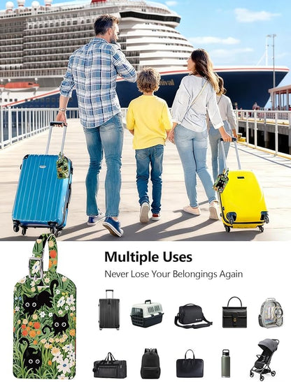 Luggage Tags Built-in Anti-Loss Tracker, Luxury Leather Luggage Tags for Suitcase, Travel Bags, Backpacks, Travel Organizer for Lost Baggage Prevention (Prairie Cat)