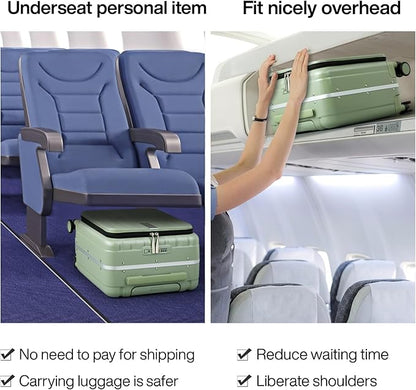 Hanke 16 Inch Underseat Carry On Luggage with Wheels,Small Hard Shell Suitcases for Weekender,Top Opening Lightweight Travel Luggage Suitcase for Womem Men,Bamboo Green.