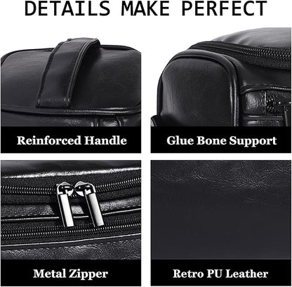 Toiletry Bag for Men, Hanging Travel Shaving Dopp Kit for Men and Women, Water-resistant Toiletries Organizer Bags, PU Leather Cosmetic Bags for Makeup Accessories (Black)