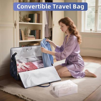 Convertible Garment Duffel Bag for Travel, 2-in-1 Foldable Travel Bag with Shoe Compartment, 20.5x10x12.5Inch Carry On Weekender Bags for Men Women Business Trip, Vacation, Graduation, Blue