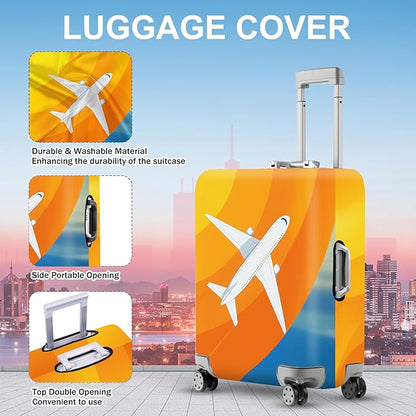 ANNA QUEEN Airplane in the Sky Luggage Cover, Minimalist Airplane & Orange Design, Stretchable, Washable Travel Sleeve for 20-34 Inch Luggage