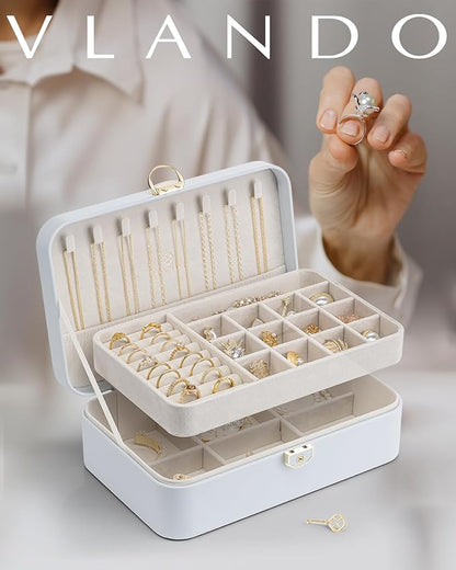 Vlando Jewelry Box Organizer for Women Girl,Lockable Jewelry Case Boxes with 2 Layers,Earrings Necklace,Rings Storage,Gift Box Packaging,Wedding Birthday Gifts Ideas Blue