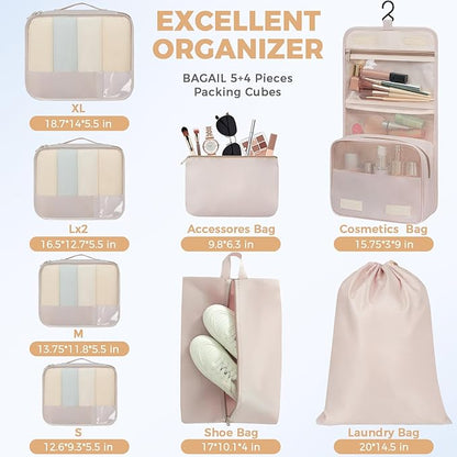 BAGAIL 9 Set Packing Cubes Luggage Packing Organizers for Travel Accessories