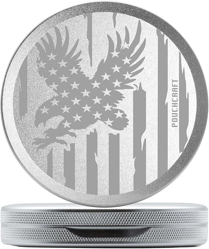 Metal Pouch Can | Metal Container | Slim EDC Pocket Tin | Airtight & Moisture-Resistant | Compact Daily Organizer | Pill Case & Travel Tin | Father’s Day Gift for Dad | (American Flag, Silver, Slim)