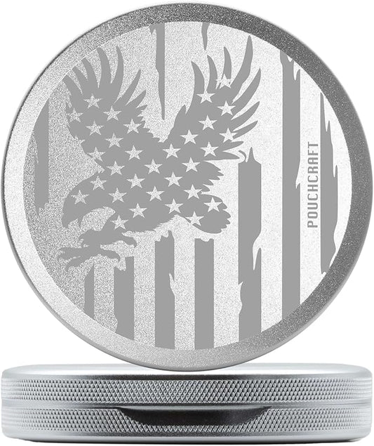 Metal Pouch Can | Metal Container | Slim EDC Pocket Tin | Airtight & Moisture-Resistant | Compact Daily Organizer | Pill Case & Travel Tin | Father’s Day Gift for Dad | (American Flag, Silver, Slim)