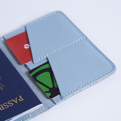 INCARNE US Leather Passport Holder for Travel - Passport Case - Passport Wallet for Men - Passport Cover for Women Sleeve Protector - Travel Essentials Vacation Luggage Gifts - Classic Light Blue