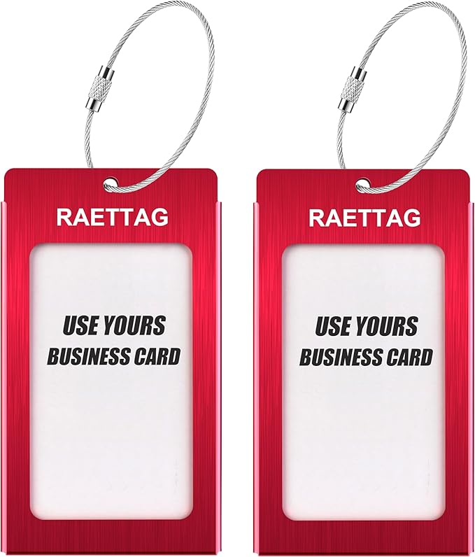 Luggage Tags Metal Suitcase Tags Travel Bag ID Identifier Luggage Tag (Red 2-Pack)