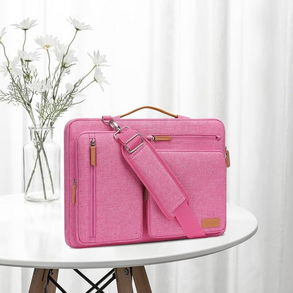 MOSISO 360 Protective Laptop Shoulder Bag,13-13.3 inch Computer Bag Compatible with MacBook, HP, Dell, Lenovo, Asus Notebook,Side Open Messenger Bag with 4 Zipper Pockets&Handle, Rose Red