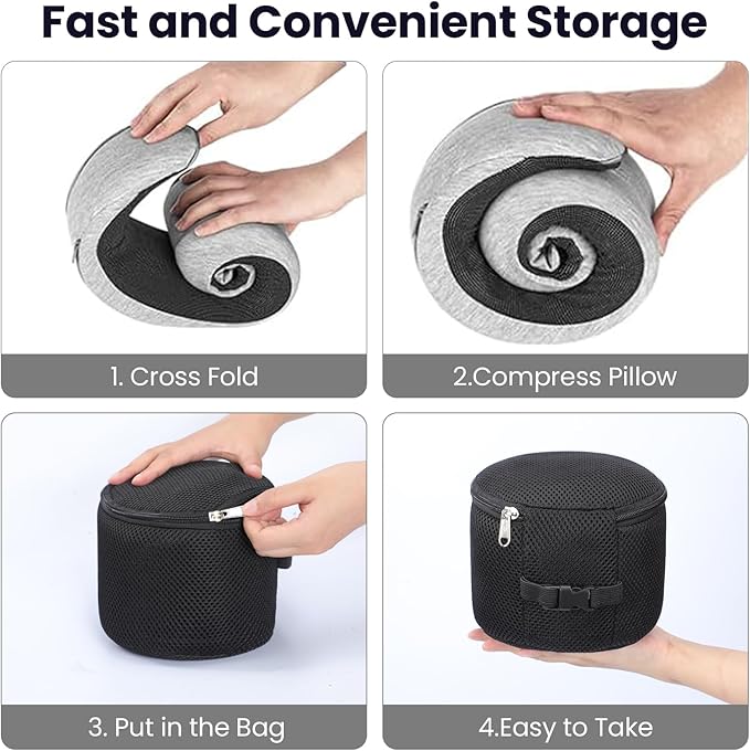 TALLGO Travel Pillow, Best Memory Foam Neck Pillow Head Support Soft Pillow for Sleeping Rest, Airplane Car & Home Use (1Grey)