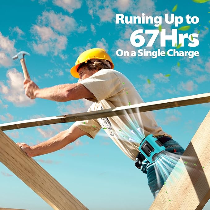 Portable Waist Fan - 14500mAh Rechargeable Battery, 67Hrs Cooling Belt Fan, 5 Powerful Speed & 360° Rotatable, Hands Free Clip On Waist With LED Light for Work Gift Camping Travel Outdoor