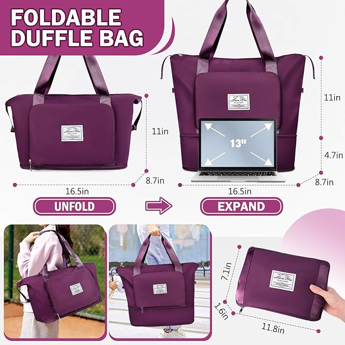 Ranslen Large Capacity Folding Travel Bag,Expansion Travel Duffel Bag with Dry and Wet Separation Portable Travel Duffel Bag