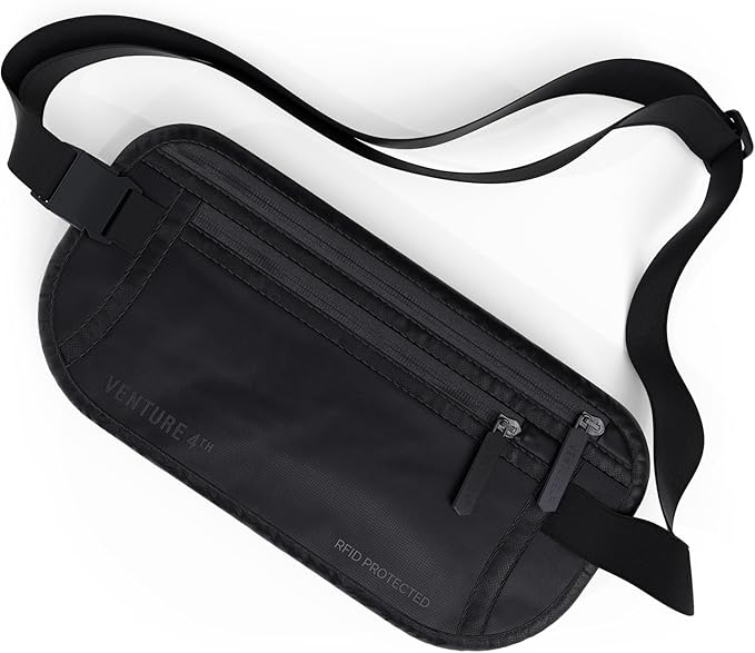 Travel Money Belt, RFID Blocking for Men & Women - Ideal for Keeping Your Cash, Credit Card, Passport, Phone Safe When Traveling (Sleek Black)
