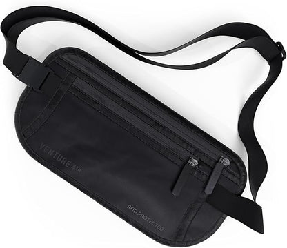 Travel Money Belt, RFID Blocking for Men & Women - Ideal for Keeping Your Cash, Credit Card, Passport, Phone Safe When Traveling (Sleek Black)