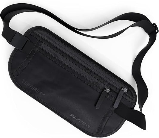Travel Money Belt, RFID Blocking for Men & Women - Ideal for Keeping Your Cash, Credit Card, Passport, Phone Safe When Traveling (Sleek Black)