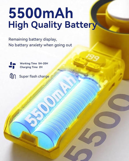 Kimguard Handheld Portable Turbo Fan with Ice Cooler, Speed (1-199) 5500mAh Rechargeable Personal Fan,[20H Cooling Time] [20000 RPM] Small Pocket Fans for Travel/Outdoor/Office, Yellow