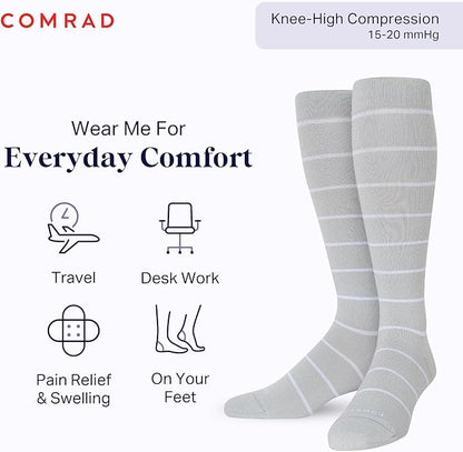 Comrad Nylon Knee High Socks - 15-20mmHg Graduated Compression Socks - Soft & Breathable Support Unisex Socks