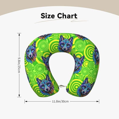 Neck Pillows for Travel Tie Dye German Shepherd Dog Green, Women and Men Airplane Car Pillow, Neck Support U Shaped Pillow for Rest Pain Relief Sleeping
