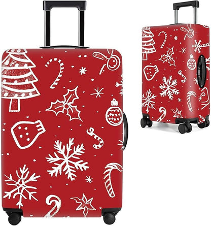 Red Christmas Luggage Cover – Snowflake & Candy Cane Suitcase Protector, Holiday Travel Luggage Sleeve, Stretchable & Waterproof,M