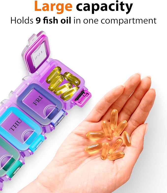 Weekly Pill Organizer 1 time a Day – Pill Box 7 Day with Enhanced Waterproof Seal, Large compartments Hold Big Vitamins & Supplements, Upgraded Locking lids, for Home & Travel use, Durable Hard case