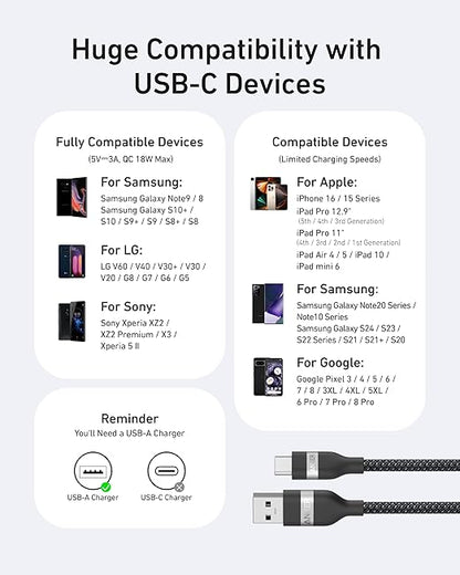 Anker Car Carplay Cable for iPhone 17 16 Pro Max Plus, Upcycled Braided USB A to USB C Car Charger Cord for Samsung Note20 and More (3FT, Black)