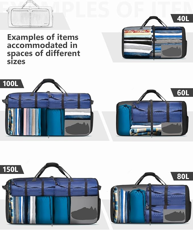 Gonex 40L 60L 80L 100L 150L Large Foldable Travel Duffle Bag with Shoes Compartment, Packable Lightweight Water Repellent Duffel Bag for Camping Gym Weekender Bag