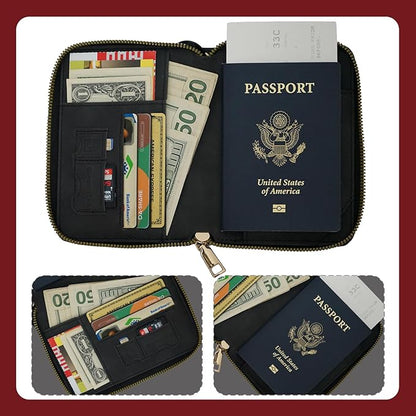Passport Holder with Tether and Carabiner Clip to Prevent Loss and Theft, Rfid Passport Holder for Travel, Passport Cover, Wallet & Case for Men and Women (With Tether and Carabiner)