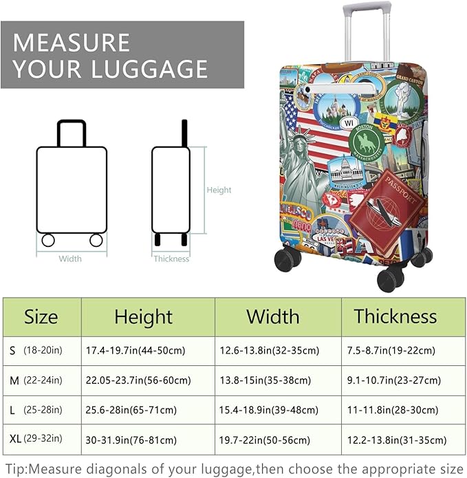 Statue of Liberty Travel Luggage Cover, Travel-Themed Suitcase Protector Stretchable, Washable Travel Suitcase Cover (M for 22-24 Inch Luggage)
