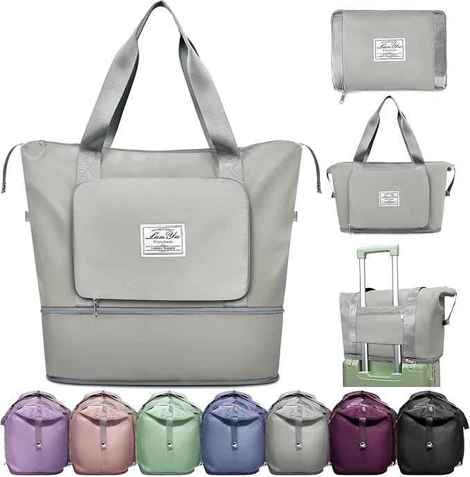 Ranslen Large Capacity Folding Travel Bag,Expansion Travel Duffel Bag with Dry and Wet Separation Portable Travel Duffel Bag