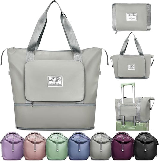 Ranslen Large Capacity Folding Travel Bag,Expansion Travel Duffel Bag with Dry and Wet Separation Portable Travel Duffel Bag