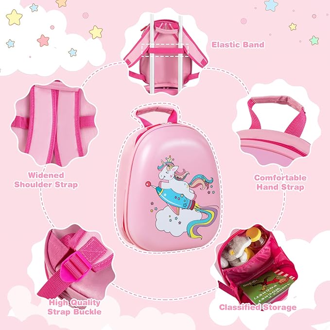 KOTEK Kids Carry On Luggage Set, 18" Hardside Rolling Suitcase with Spinner Wheels, Travel Rolling Luggage for Boys Girls (Pink Unicorn)