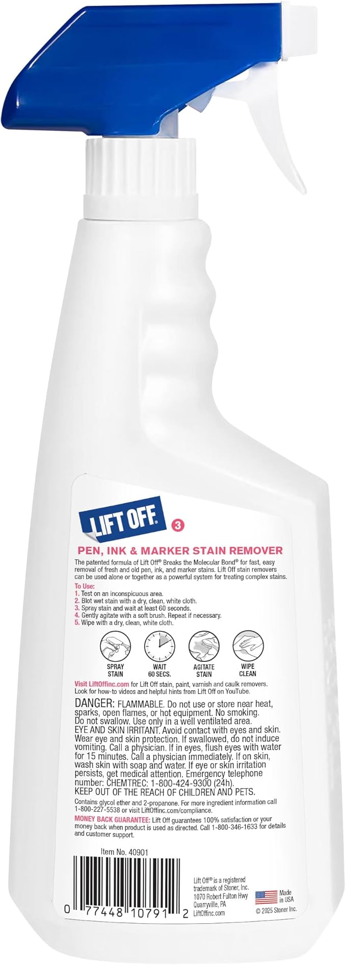 Motsenbocker's Lift Off 40901 Pen, Ink & Marker Stain Remover – Removes Nail Polish, Makeup, and Dyes From Walls, Countertops, Tile, and More, Pre-Wash Laundry Treatment – 22 fl oz