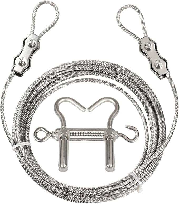 Clotheslines,20ft Portable Windproof Clothes Rope Line with Stainless Steel Cable Tightener System Multipurpose Heavy Duty Laundry Rope for Christmas Decor Outdoor/Indoor/Home/Drying (20Ft/6m)