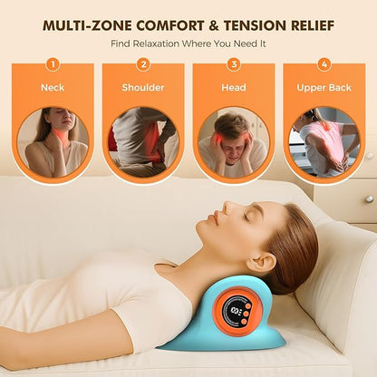 Neck Massager 2025 Portable Neck Traction Device, Cervical Stretcher with Heating & Vibration – Relieve Muscle Tension,3-in-1neck Pillow Customizable Massage Modes with Wireless Remote Control