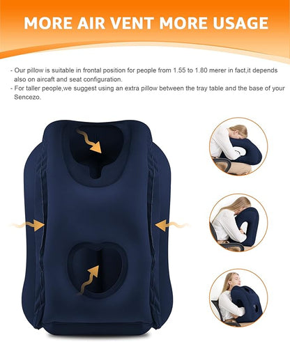 Sunany Travel Pillow, Inflatable Neck Pillow Used for Airplanes/Cars/Buses/Trains/Office Napping with Eye Mask/Earplugs (Blue)