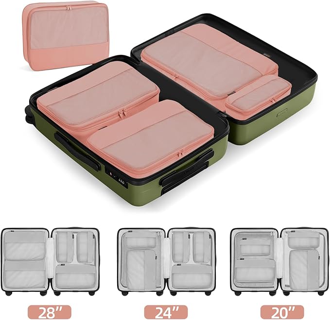 4 Piece Compression Packing Cubes for Suitcases and Backpack, Lightweight Travel Organizer Bags (Dusty Pink)