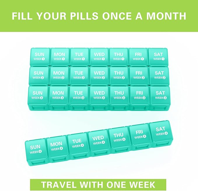 TookMag Monthly Pill Organizer 28 Day Pill Box, Travel Medicine Pill Organizer, Large 4 Weeks 1 Month Pill Cases with Dust-Proof Container for Pills/Vitamin/Fish Oil/Supplements