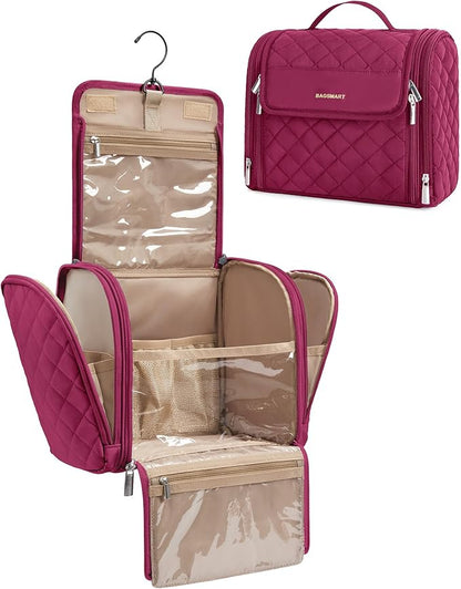 BAGSMART Travel Toiletry Bag, Large Capacity Cosmetic Bags for Women with Hanging Hook, Water-resistant for Toiletries Accessories Brushes Sponge, With Handle