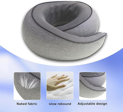 Cloud Sleep Travel Pillow｜360° Adjustable Neck Pillow for Airplane & Office｜NASA Memory Foam｜Free Eye Mask & Earplugs (Grey)