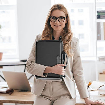 DocSafe Fireproof File Organizer with Lock, Hard-Shell Case Fireproof Document Box with 13 Pocket Accordion File Folder, Portable Home Office Travel Safe Storage for Important Documents Laptop Black