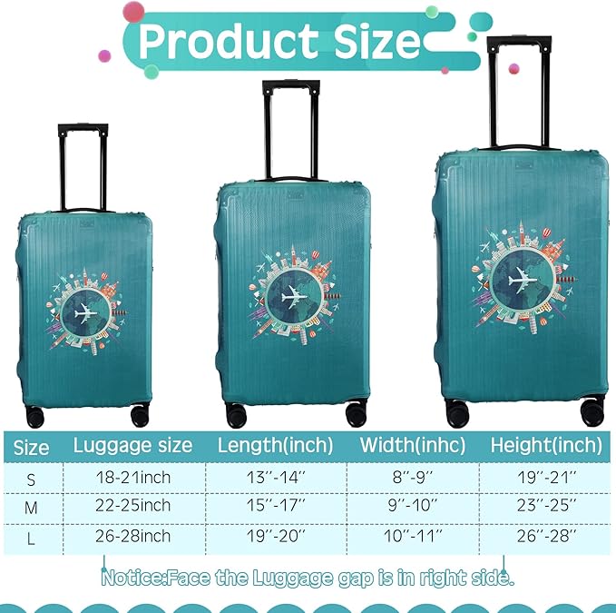 Sherr 3 Pieces Travel Luggage Cover Suitcase Protector Anti Scratch Suitcase Washable Baggage Covers(Travel Theme,S/Medium/L)