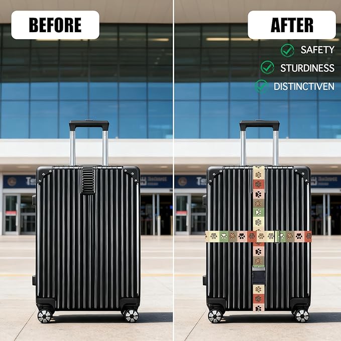 Nuxovilar Luggage Straps of 2 Set Colorful Paw Prints Pattern, 1.96x90.5 inches - Luggage Straps for Suitcases, Ideal for Pet Lovers, Travel, Daily Use