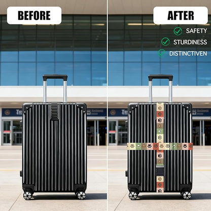 Nuxovilar Luggage Straps of 2 Set Colorful Paw Prints Pattern, 1.96x90.5 inches - Luggage Straps for Suitcases, Ideal for Pet Lovers, Travel, Daily Use