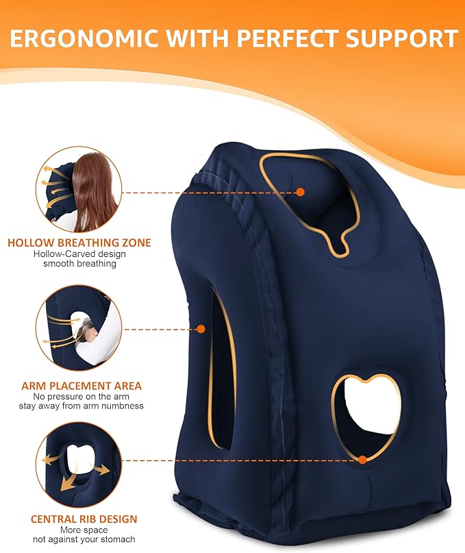 Sunany Travel Pillow, Inflatable Neck Pillow Used for Airplanes/Cars/Buses/Trains/Office Napping with Eye Mask/Earplugs (Blue)