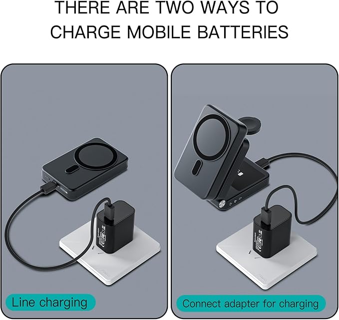 HUOTO 3 in 1 Foldable Magnetic Wireless for iPhone Charging Station,10000mAh Portable Charger Power Bank with Stand for MagSafe Battery Pack for iPhone 17/16/15/14/13/12 Series/Apple Watch/Air pods