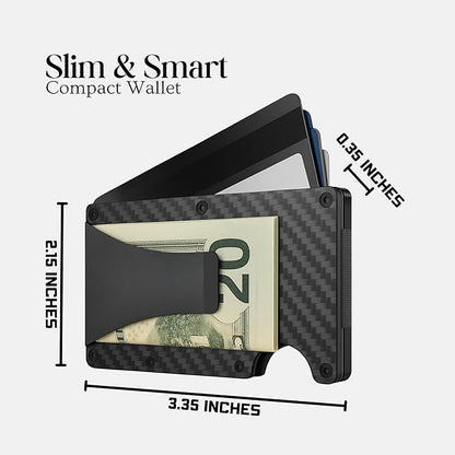 Carbon Fiber Wallet for Men Slim RFID Blocking Minimalist Card Holder with Money Clip, Scratch-Resistant Ultra-Light Metal Wallet, Compact Design, Gift Box Included